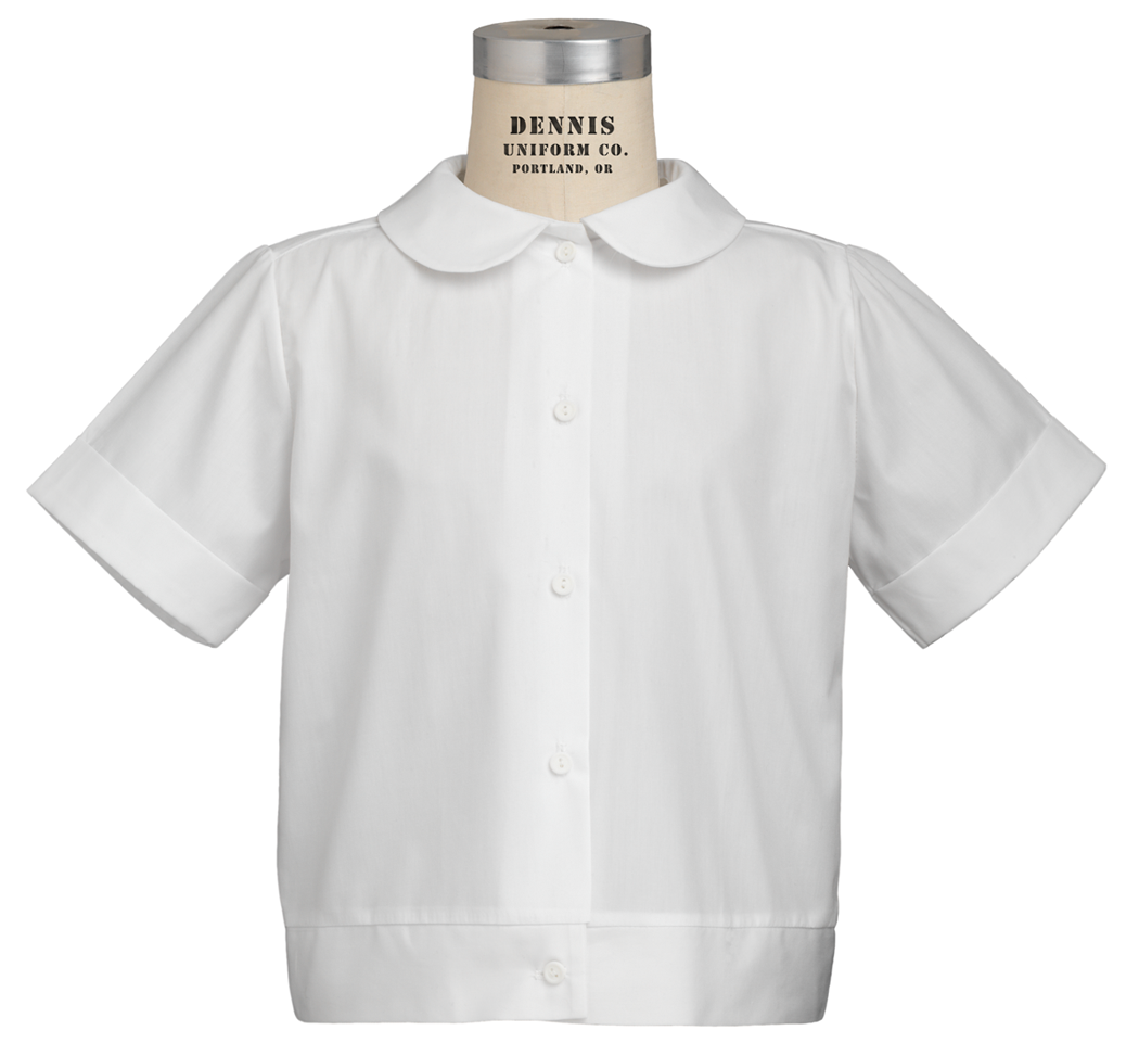 Short Sleeve Banded Bottom Blouse with Peter Pan Collar