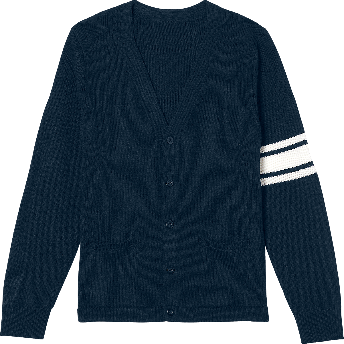 V-Neck Button-Front Cardigan with Sleeve Stripes