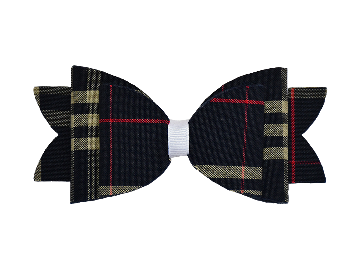 Raw Edge Plaid Barrette Hair Bow