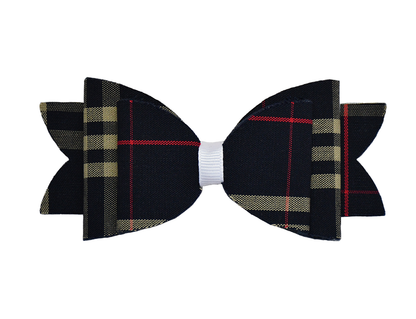 Raw Edge Plaid Barrette Hair Bow