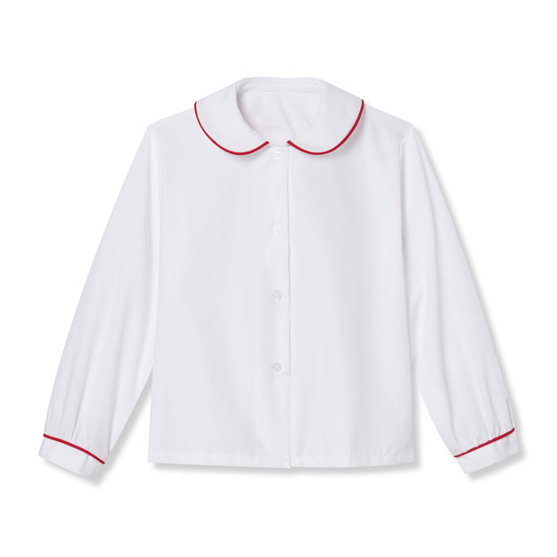 Long Sleeve Broadcloth Peter Pan Blouse with Piping